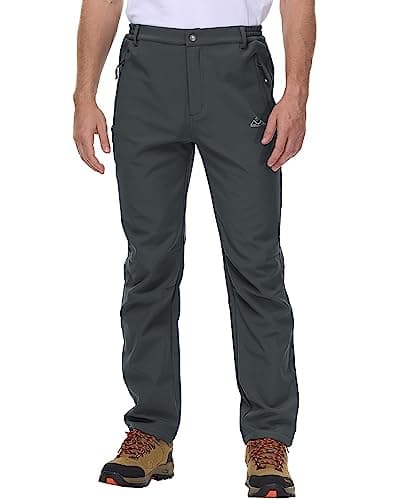 Image of Rdruko Waterproof Trousers Mens,Work Trousers Men,Fleece Lined Trousers Men,Hiking Trousers Mens,Winter Workwear,Thermal Trousers Men Dark Grey 36