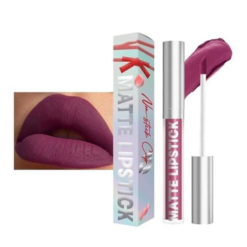 Image of Velvet Matte Dark Purple Liquid Lipstick, Berry Purple Full-Coverage Lip Gloss, High Impact Long Lasting Lip Stain Nonstick Cup Waterproof Matt Lipstick for Women