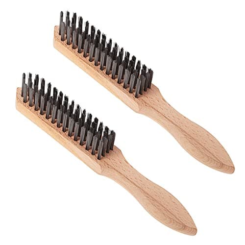 Image of FUGACI Set of 2 Wire Brush Wooden Handle Wirebrush, Heavy Duty Brushes For Cleaning Scratch, Rust Removal & Tool Automotive, Paint, Welding Slag Household Clean Metal Brush.