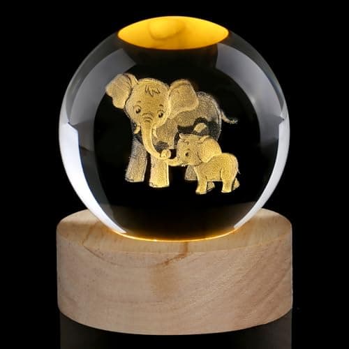 Image of AWARDSEN Elephant Crystal Ball Elephant Gifts for Women Mum Gifts for Birthday Mothers Day Gifts from Daughter Son Elephant Ornament Animals Ornaments Glass Paperweights
