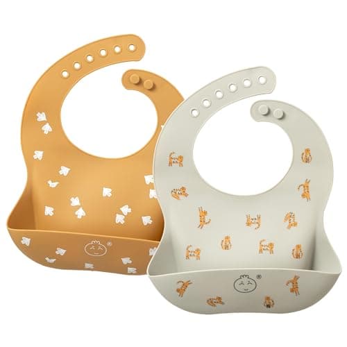 Image of Little Dimsum Silicone Baby Feeding Bibs Easily Adjustable and Wipe Clean Soft Waterproof Weaning Bibs Perfect Food Crumb Catcher for Babies & Toddlers (tiger&pigeon)