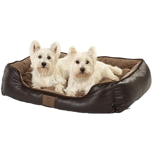 Image of Bunty Tuscan Dog Bed, Large - Leather Look Pet Bed, Chew Resistant, Soft Fleece Interior, High Density Filling, Firm Insulating Base - Made in the UK - Large