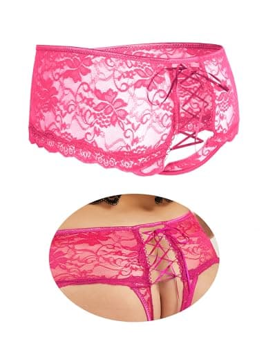 Image of ohyeahlady Womens Hipster Underwear Plus Size Cheeky Panties Sexy Soft Lace French Knickers Comfortable Bikini Briefs Pink Size 12 14