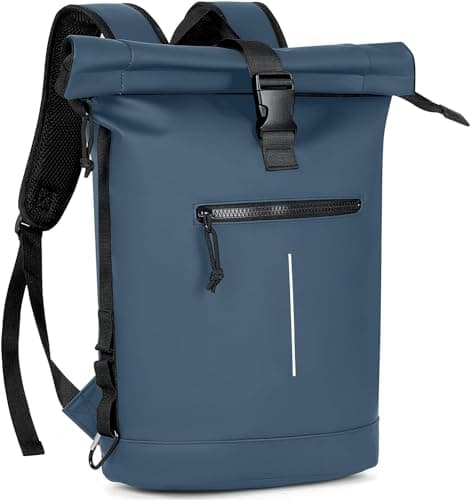 Image of Lekeinchi 17-Inch Waterproof Laptop Backpack for Men and Women - Roll Top Design for School, Travel, Business, Work, and Camping(Blue)