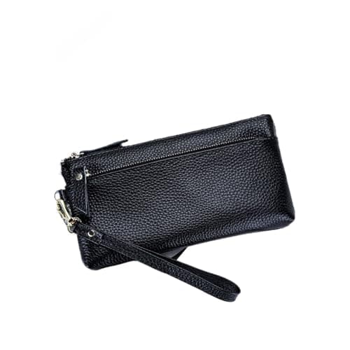 Image of Soft Genuine Leather Wristlet Clutch Bags for Women Small Phone Handbags Long Wallet Fashion Purses (Black)