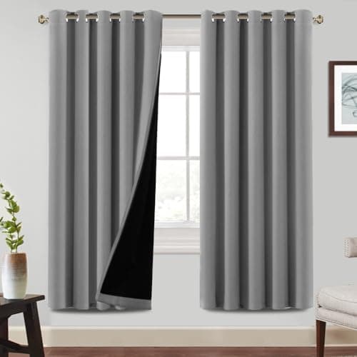 Image of BellaHills 100% Blackout Curtains for Bedroom Thermal Insulated Blackout Curtains Heat and Full Light Blocking Eyelet Curtains for Living Room with Black Liner 2 Panels, 66 x 72 Inch, Dove Grey