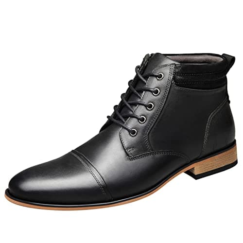 Image of ANUFER Men's Vintage Lace-Up Leather Ankle Boots Zip Formal Dress Shoes Black SN01825 UK9.5