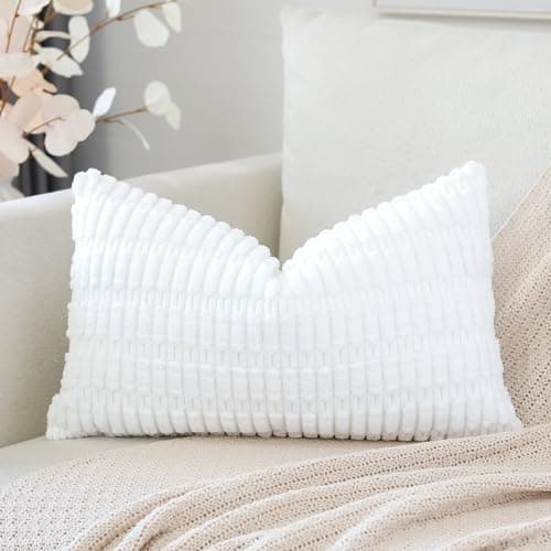 Image of Artscope Corduroy Set of 1 Cushion Cover 30x50 cm Super Soft Boho Striped Lumbar Pillow Covers Case Decorative Modern Cushion Covers for Sofa Couch Bedroom Car Decor Pure White