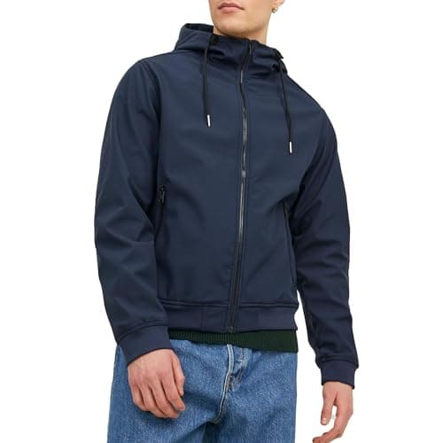 Image of JACK & JONES JJEBASIC Men's Softshell Hood NOOS Jacket, Navy Blazer, L, Blazer navy, L