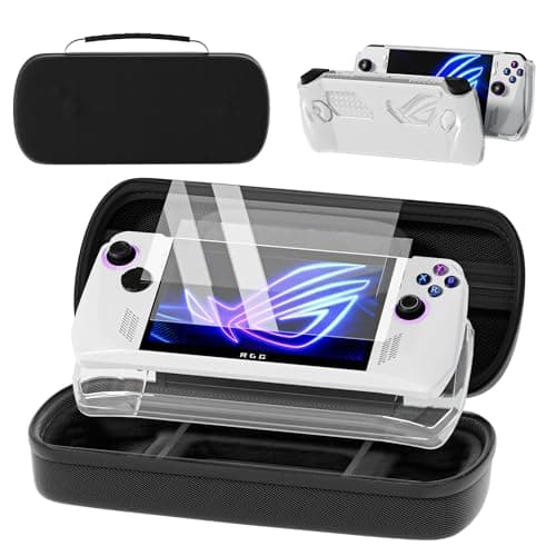 Image of QUAGGY Designed for Case for ASUS ROG Ally 2023, Large Carry Case Bag Perfect for Charger, with Soft Silicone Protective Cover und 2 Pack Screen Protector, Portable and Easy to Carry Black Bag