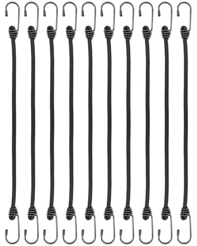 Image of BINCKIN Black Bungee Cords with Hooks 40cm, 10 Pcs Heavy Duty Bungees with Hooks, Bungee Straps with Hooks for Camping Tarp, Tents, Canopy and Fixings (Black)