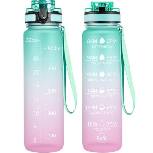 Image of OLDLEY Water Bottle, 32oz Motivational Sports Water Bottle with Time Marker - Times to Drink - Tritan, BPA Free, Wide Mouth Leakproof, Anniversary Birthday Gifts for Men Women,Bubble Gum (1 Bottle)