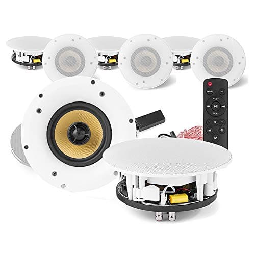 Image of 8" Multi Room Ceiling Speaker System - Complete Smart Home Sound Solution with WiFi & Bluetooth Wireless Audio Streaming, 4 Zones, Kevlar Cones, App Control, Set of 8 Speakers, White Finish