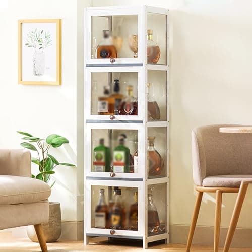 Image of YFWOKSL Display Cabinet,3/4/5 Tier Display Cabinet, Display Cases for Collectibles, Display Cabinet with Acrylic, Flip Door Display Cabinet, Bookshelf and Bookcase for Playroom, Bedroom, Trophy Disp