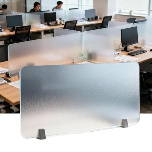 Image of 0.4mm Thick Office Desk Divider Privacy,Freestanding Frosted Acrylic Partition Panel for Cubicle, Study and Classroom,Modern Minimalist Desktop Shield(2-Pcs,35.4x11.8in)