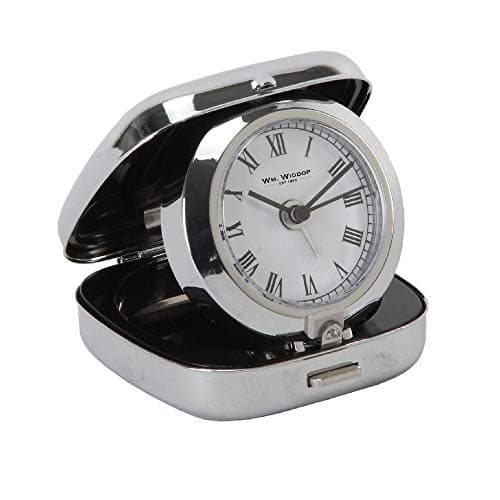 Image of Widdop Metal Case Folding Travel Alarm Clock Desk Roman Numerals Time Portable