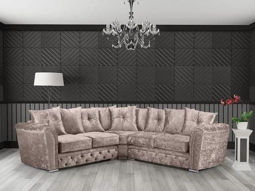 Image of Luxury Chesterfield Mink Crushed Velvet Fabric 5 Seater Corner sofa Settee - Cheap Large 2C2 Suites & Couches for Living Rooms-101 (Mink Velvet)