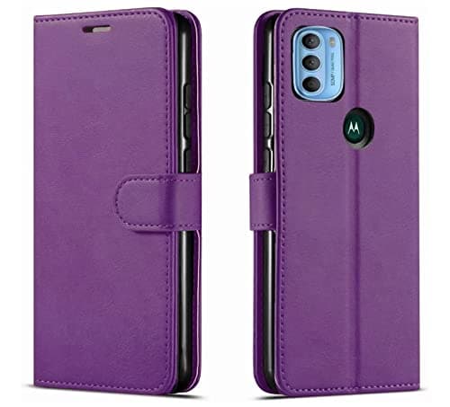 Image of NWNK13 For Motorola Moto E20 / E30 / E40 Case Leather Wallet Book Flip Folio Stand View Magnetic Closure with Card Slots Cover for Moto E30 (Purple)