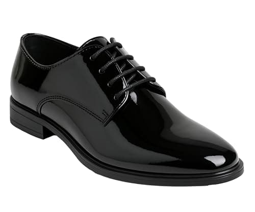 Image of Boys Derby Patent Formal Dress Black Shoes Lace Up Wedding Prom Footwear, Size UK Youth 6