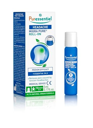 Image of Puressentiel Headache Roll-On - Migra Pure - Relief from Pain Caused by Tension Headaches - Proven Efficacy - Instant Refreshing Effect - 100% Pure & Natural Essential Oils - 5ml