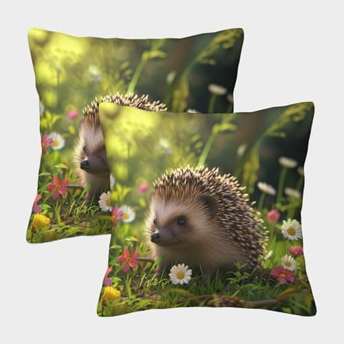 Image of QFVANSIYO Hedgehog Invisible Zipper Pack of 2 Square Cushion Covers Decorative Throw Pillow Cases for Living Room, Bedroom, Sofa 45x45cm