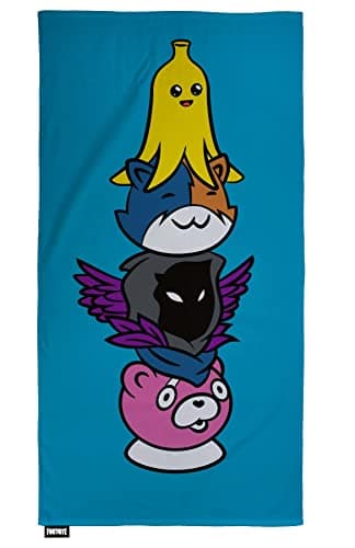 Image of Fortnite Official Towel | Peely, Meowscles, Raven and Cuddle Team Leader Design | Super Soft 100% Cotton | Perfect for The Home, Beach & Swimming Pool 140 x 70cm,