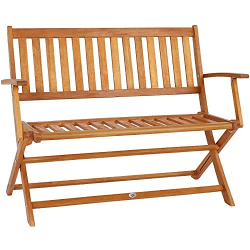 Image of CASARIA® 2 Seater Wooden Garden Bench Folding | FSC Certified Eucalyptus Wood | Indoor & Outdoor | Foldable with Armrests | Fold Up Solid Garden Furniture Park Bench