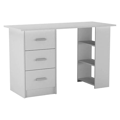 Image of URBNLIVING H72cm x W115cm x D49cm Large Black White Grey Oak Computer Desk Office Bedroom Makeup Vanity Dressing Customizable Table 3 Drawers Shelves and Storage Unit