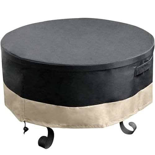 Image of Onlyfire φ76cm Full Coverage Round Fire Pit Cover with Drawstring and Toggle Closure, Black PVC,30" D x 12" H