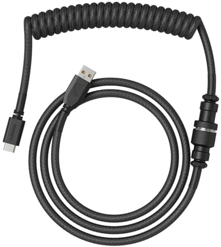 Image of GLORIOUS Gaming Premium Coiled Keyboard Cable - Gold Plated USB-A (PC) to USB-C (Keyboard), Tangle Resistant, Double Braided Sleeving for Peak Durability, 5-Pin Aviator Mid-Connection - Phantom Black