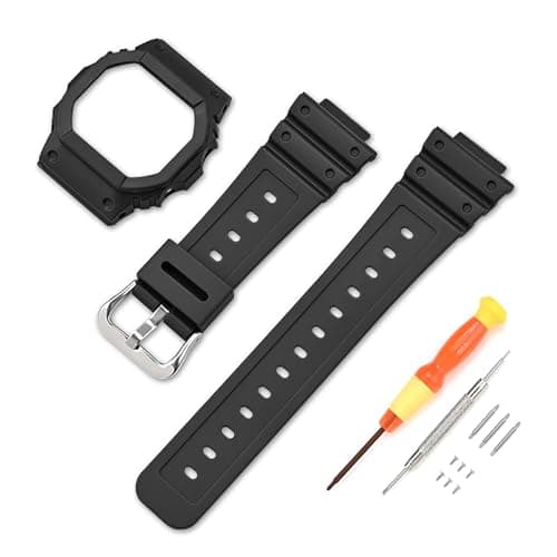 Image of Resin Strap Compatible with Casio G-shock DW5600HR/GW-M5610 GW-B5600,Full Protect Case Soft Sports Waterproof Sweatproof Replacement Watch Strap for Casio Women Mens (Black, for 5600mm Series)