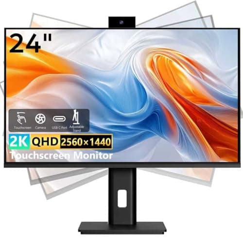 Image of Pisichen Touchscreen Monitor 24 Inch Full HD 2560x1440P @100Hz 10-Point Multi Touch Screen PC Monitor with Camera, HDMI VGA USB Port, Built-in Speakers