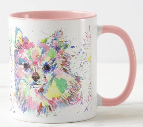 Image of Vixar Chihuahua Long Hair Dog Pet Watercolour Rainbow Art Coloured Mug Cup Gift Birthday Work Office Christmas Tea Coffee (Pink)