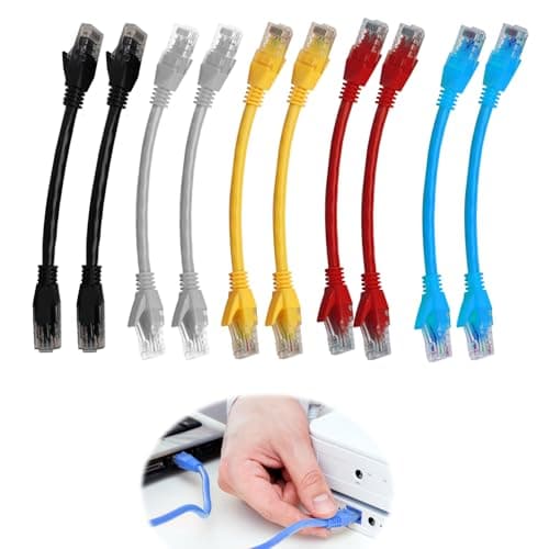 Image of FunWorth Short Cat6 Ethernet Cable 15cm, 1000Mbps Network LAN Cat6 Patch Cable with RJ45 Connectors, 10 Pack Colour coded Ethernet Patch Leads for Router, Switch, PC, TV and Modem (Colors 10Pcs,15CM)