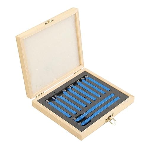 Image of Lfhelper 11 Piece Carbide Lathe Tool Set 8 x 8 mm Turning Milling Cutting Tool Set Turning Chisel Set Reversible Plate Lathe Chisel Carbide Tip with Wooden Case, Blue