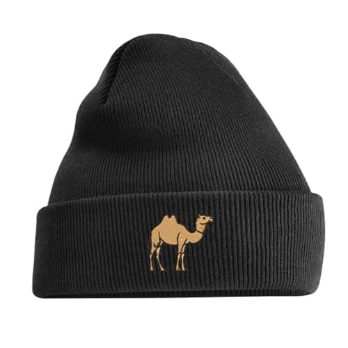 Image of Camel Beanie – Warm Knit Hat for Adults & Kids with Camel Design – Unisex Winter Cap for Desert & Animal Lovers (UK, Age, One Size, Adults, Black)