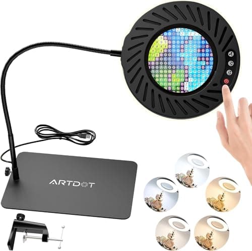 Image of ARTDOT 10X Magnifying Glass with 5 Modes Light and Stand for Diamond Painting Kits, Magnifer for Diamond Art Accessories Hobbies Crafts Reading Close Work