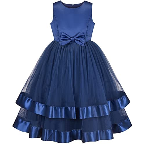 Image of Sunny Fashion Girls Dress Blue Ball Gown Wedding Party Pageant Formal Sleeveless Age 10 Years