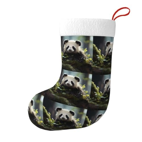Image of BLWSLC Christmas decorative stockings Panda cubs in the forest printed decorative stockings suitable for family holiday party decorations