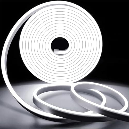 Image of KSIBNW Outdoor LED Strip Light 5M/16.4ft, Waterproof IP65 Strip Lights, Cool White/4000K Light Source Flexible Neon Rope with 220V-240V Plug for Kitchen, Bedroom, Garden, Indoor or Outdoor Decor