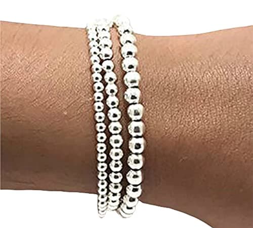 Image of Hemasa Silver Colour Round Beads Stretchable Bracelets (Set of 3)