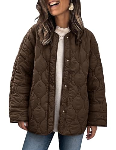 Image of PEHMEA Women's Quilted Jacket Lightweight Button Down Ladies Winter Warm Coat with Pocket(Coffee-L)
