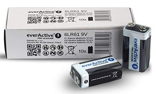 Image of EverActive 9V Batteries Pack of 10 Pro Alkaline Block 6LR61 6F22 Highest Performance 5 Year Shelf Life Pack of 10