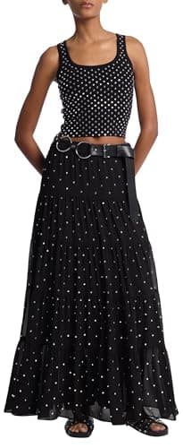 Image of Michael Kors Women's Stud Scoop Neck Cropped Tank Top Sweater, Black, M
