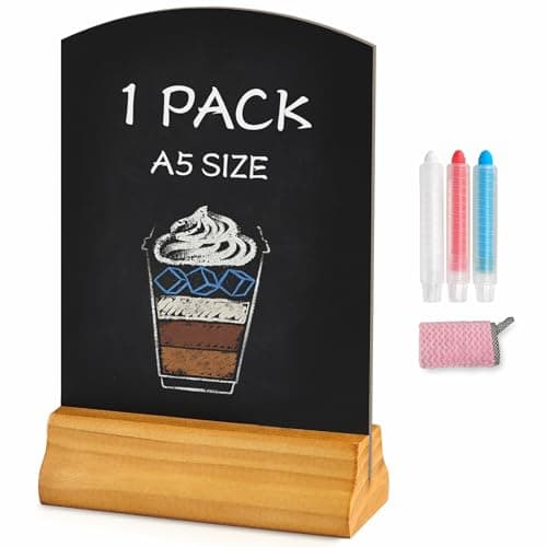 Image of Moco Moment A5 Chalk Board with Stand 1 Pack Table top Blackboard Menu Chalkboard Sign for Tables Decoration, Wedding, Restaurant, Party (1 Pack, A5)