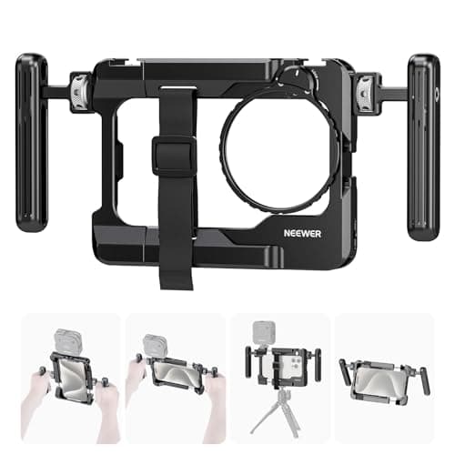 Image of NEEWER Universal Smartphone Video Rig with Handles 67mm Filter Adapter Anti Drop Cold Shoe Compatible with DJI Mic iPhone Samsung Galaxy Android, Phone Cage Stabilizer for Video Recording, PA017