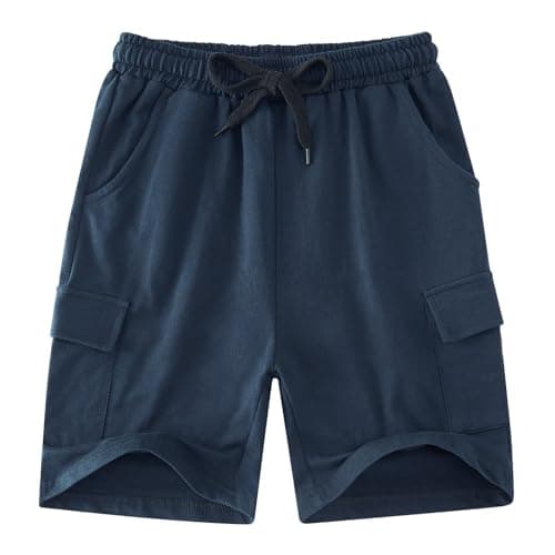 Image of Kids4ever Boys Dark Navy Blue Shorts 11-12 Years Kids School Jersey Shorts Summer Comfortable Adjustable Drawstring Sweat Shorts Children Outdoor Casual Sport Training Short Trousers