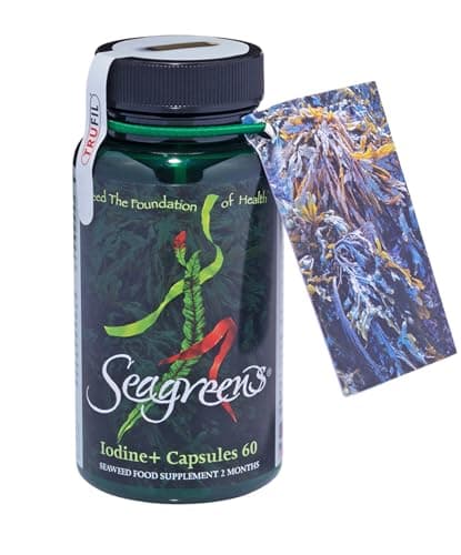 Image of Seagreens Iodine+ Organic Seaweed Supplement, 2 Month Supply, 390mcg Natural Iodine from Seaweed, Vegan, Plant-Based, Thyroid & Radiation Support, 60 Capsules