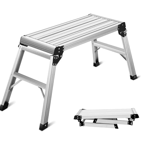 Image of HOMFME Aluminum Hop Up Work Platform, Folding Step Up Work Bench Ladder with Secure Locking, Non-Slip Strips, Foot Pads, 150KG Heavy Duty Step Stool for Washing Vehicles Decorating (107 x 40 x 50cm)