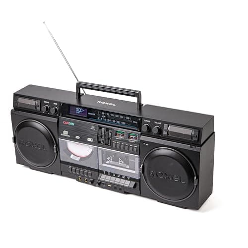 Image of Roxel Camden Retro Cassette CD Player Boombox with DAB/FM Radio, Portable Vintage Player, BT 5.3, USB/TF/SD Playback, Mains Power, Headphone Jack, Vintage Design (Black)
